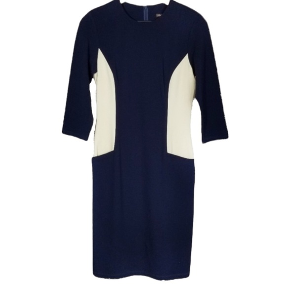 J. McLaughlin Catalyst Dress NWT Navy Cream Colorblock Pockets Size Medium - Picture 9 of 10